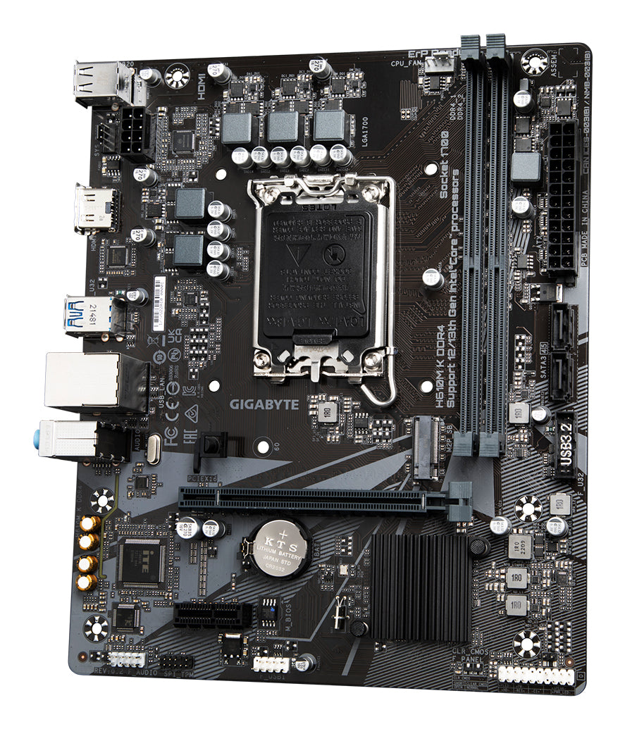 GIGABYTE H610M K DDR4 Mainboard - Unterstützt Intel Core Prozessoren 14th Gen CPUs, 3+1+1 Phases Hybrid Power Design, up to 3200MHz DDR4, 1xPCIe 3.0 M.2, GbE LAN, USB 3.2 Gen 1