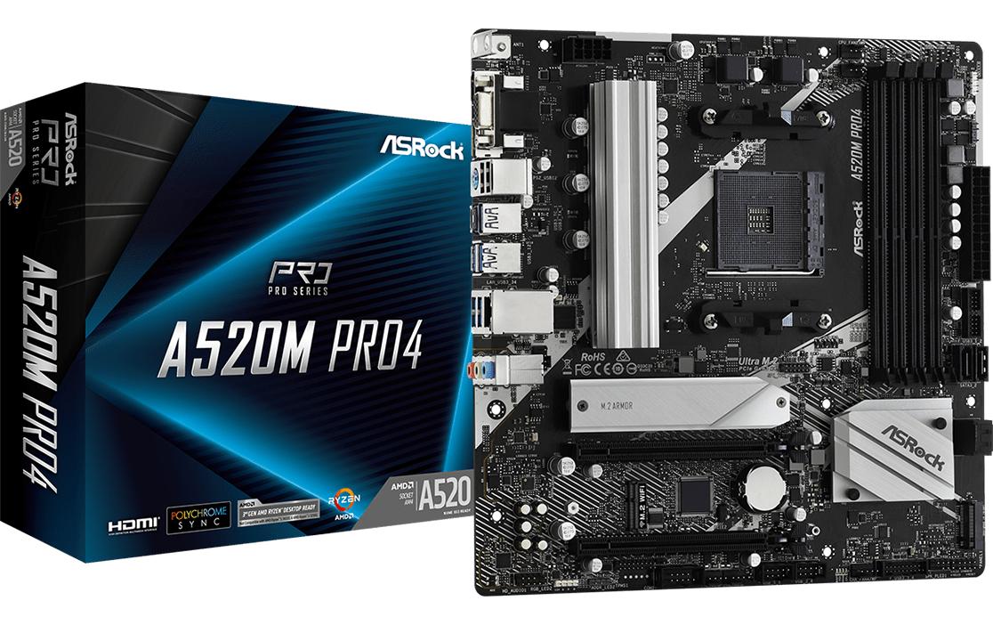 ASRock A520M Pro4 AM4 DDR4 Micro ATX
