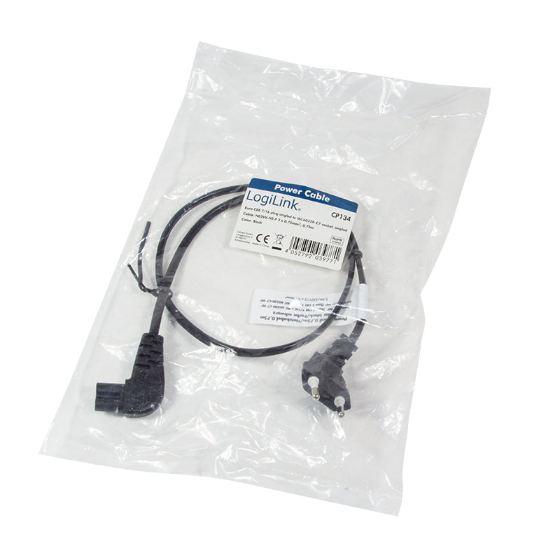 LogiLink 0.75m, CEE 7/16/IEC 60320-C7 Schwarz 0,75 m CEE7/16 C7-Koppler