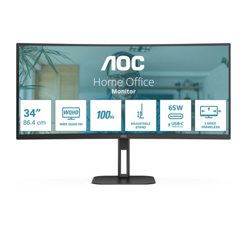 AOC V5 CU34V5C/BK Computerbildschirm 86,4 cm (34") 3440 x 1440 Pixel Wide Quad HD LED Schwarz