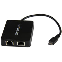StarTech.com USB-C auf Dual Gigabit Ethernet Adapter mit USB 3.0 (Typ-A) Port - USB Typ-C Gigabit Netzwerk Adapter - USB-C Dual Port NIC/LAN Adapter - Schwarz - Für Laptops und Desktop Computer