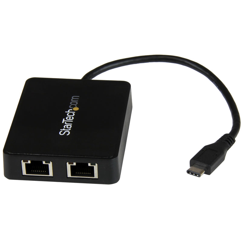 StarTech.com USB-C auf Dual Gigabit Ethernet Adapter mit USB 3.0 (Typ-A) Port - USB Typ-C Gigabit Netzwerk Adapter - USB-C Dual Port NIC/LAN Adapter - Schwarz - Für Laptops und Desktop Computer