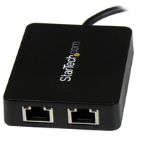 StarTech.com USB-C auf Dual Gigabit Ethernet Adapter mit USB 3.0 (Typ-A) Port - USB Typ-C Gigabit Netzwerk Adapter - USB-C Dual Port NIC/LAN Adapter - Schwarz - Für Laptops und Desktop Computer