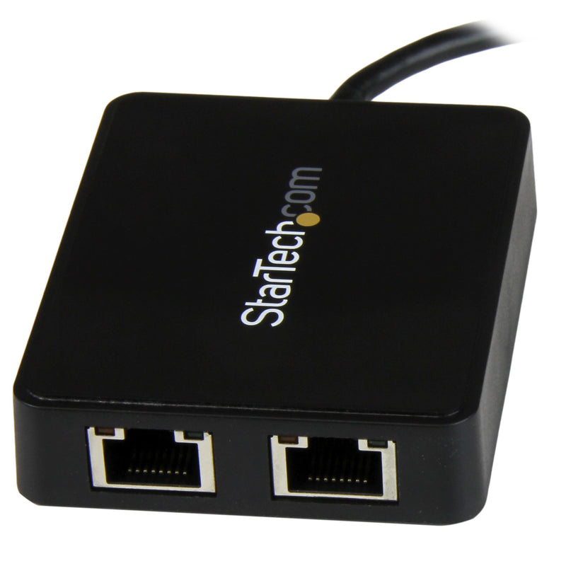 StarTech.com USB-C auf Dual Gigabit Ethernet Adapter mit USB 3.0 (Typ-A) Port - USB Typ-C Gigabit Netzwerk Adapter - USB-C Dual Port NIC/LAN Adapter - Schwarz - Für Laptops und Desktop Computer