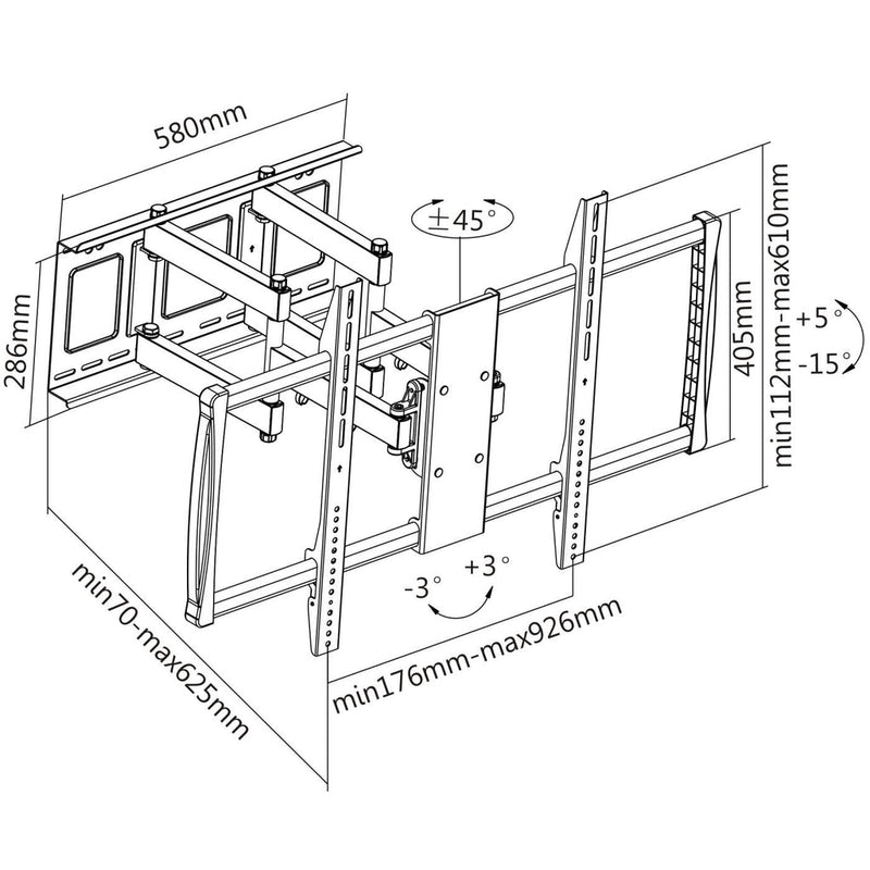 Manhattan Universal Wandhalterung für Großbildschirme, neig- und schwenkbar, Für Flachbildschirme und Curved Displays von 60" bis 100"* und bis zu 80 kg, neig- und schwenkbar sowie horizontal justierbar, schwarz