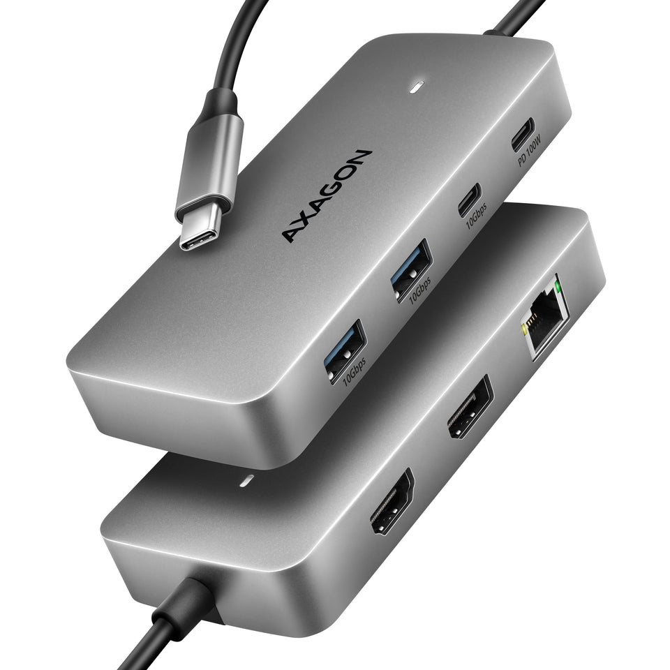 Axagon HMC-CUB83X2 Hub USB 10Gbps, 2x USB-A, USB-C, HDMI & DP 4k/144Hz, RJ-45, PD 100W
