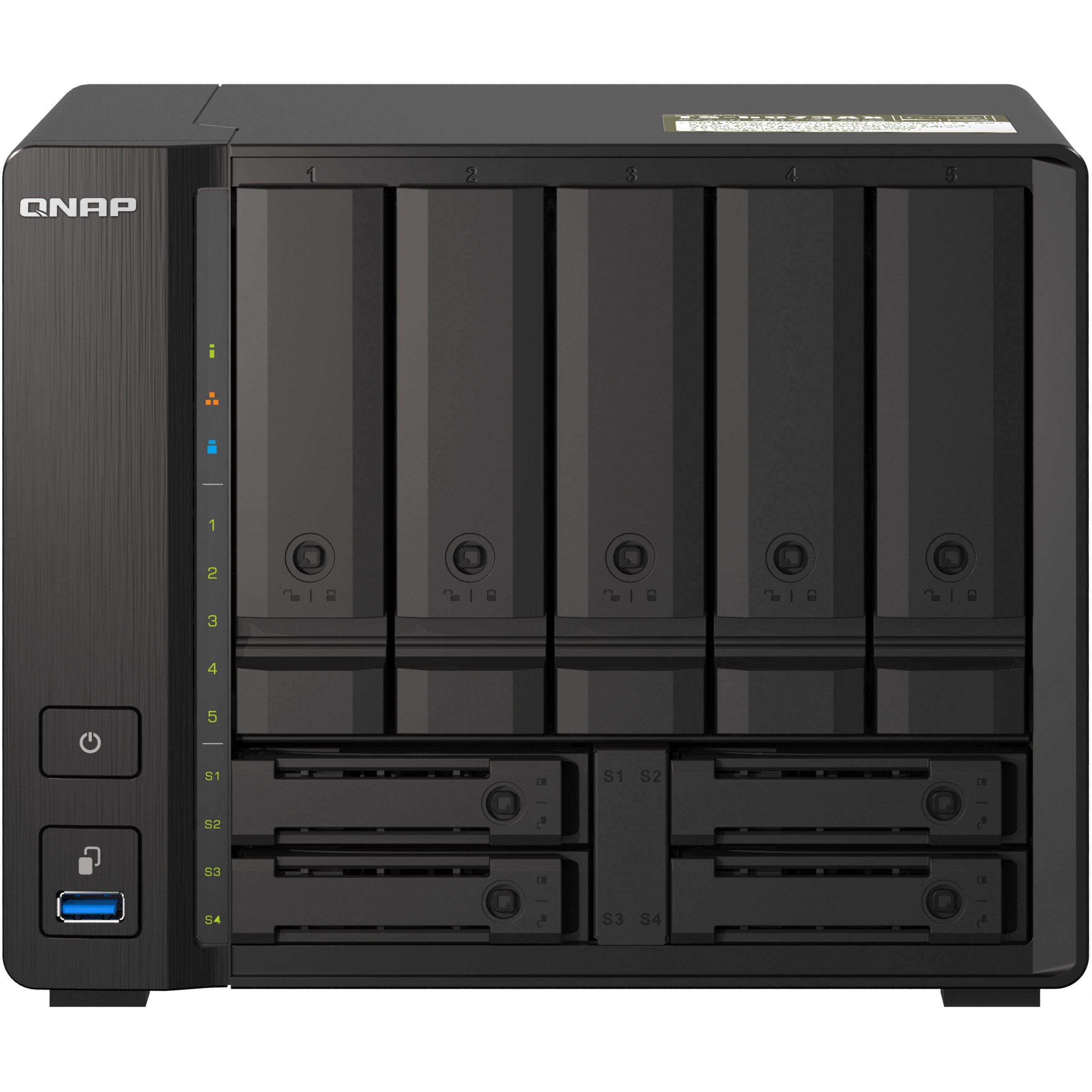QNAP 9-bay NAS AMD Ryzen V1500B 32GB DDR4 SODIMM 5x6.35cm 2.5Zoll/8.89cm 3.5Zoll SATA 6Gbps + 2x6.35cm 2.5Zoll U.2 NVMe PCIe Gen3 x4