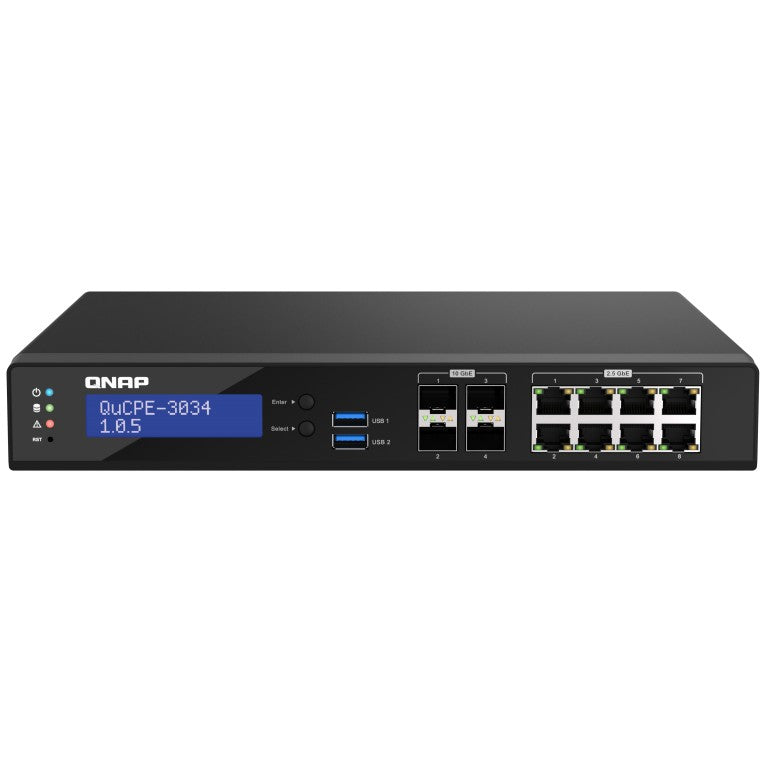 QNAP QuCPE-3034-C3758R-16G Intel Atom C3758R 8x2.5GbE RJ45 ports and 4x10GbE SFP+ ports 2xM.2 2280 NVMe slot 60W PS units