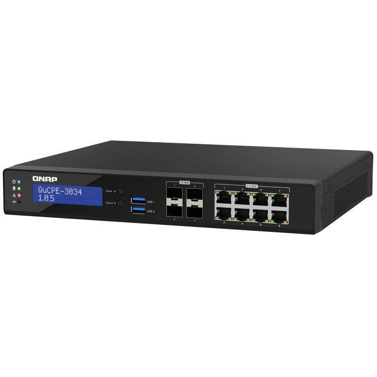 QNAP QuCPE-3034-C3758R-16G Intel Atom C3758R 8x2.5GbE RJ45 ports and 4x10GbE SFP+ ports 2xM.2 2280 NVMe slot 60W PS units