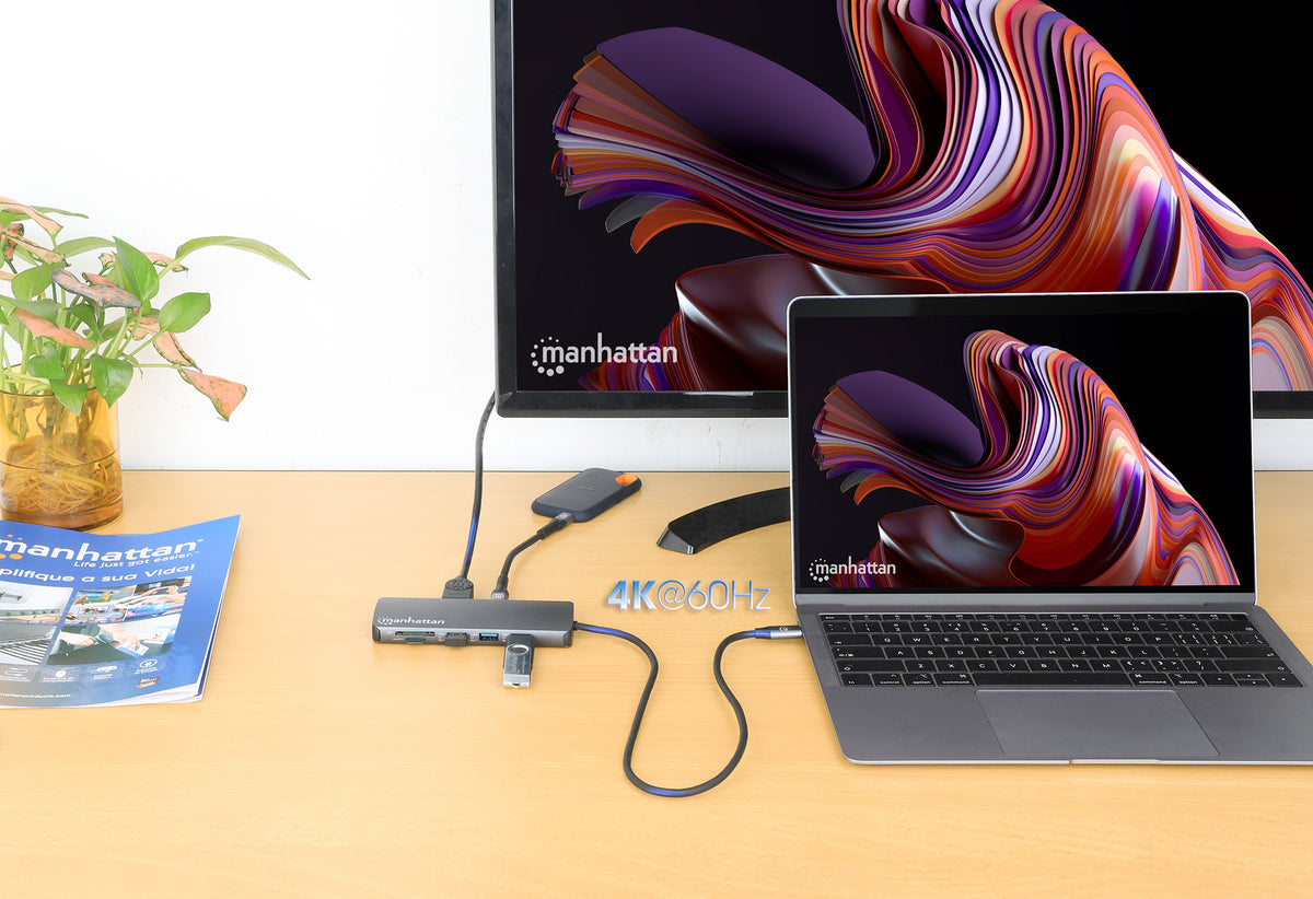 Manhattan 190459 laptop-dockingstation & portreplikator Kabelgebunden USB 3.2 Gen 1 (3.1 Gen 1) Type-C Grau