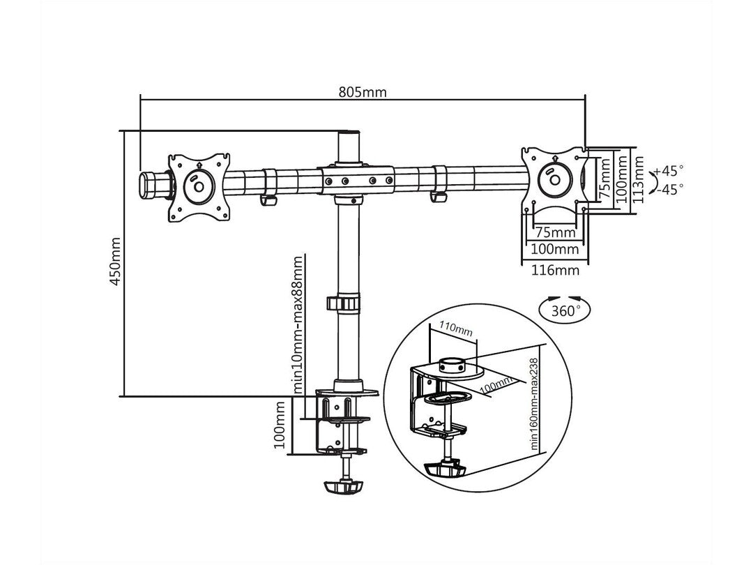 Multibrackets 3309 Flachbildschirm-Tischhalterung 68,6 cm (27") Tisch/Bank Schwarz