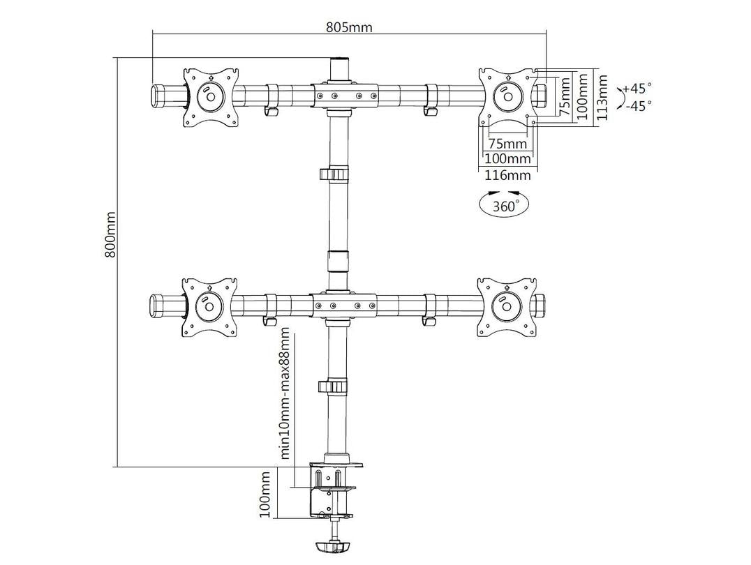 Multibrackets 3316 Flachbildschirm-Tischhalterung 68,6 cm (27") Tisch/Bank Schwarz