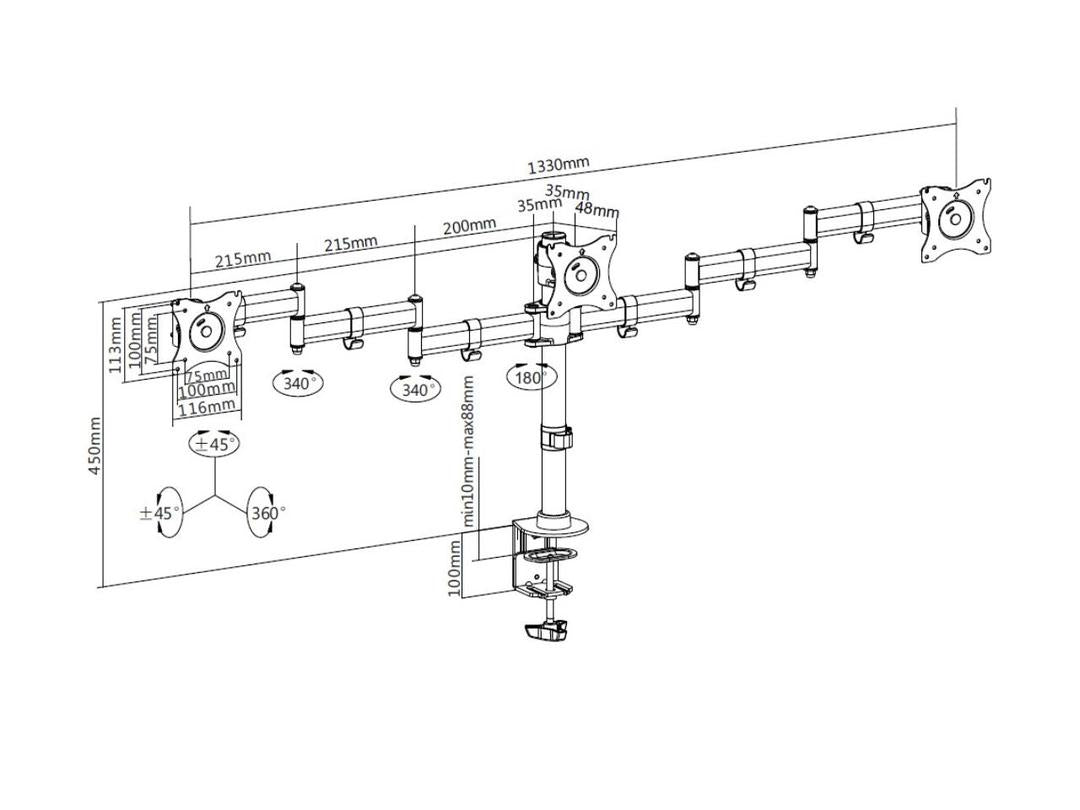 Multibrackets 3385 Flachbildschirm-Tischhalterung 68,6 cm (27") Tisch/Bank Schwarz