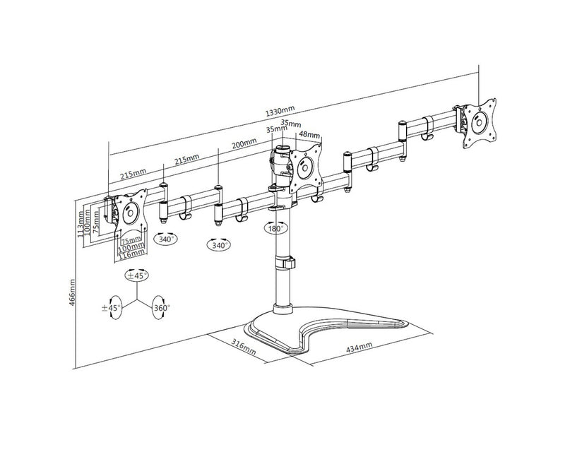 Multibrackets 3392 Flachbildschirm-Tischhalterung 68,6 cm (27") Tisch/Bank Schwarz