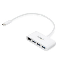 StarTech.com 3 Port USB 3.0 Hub plus Gigabit Ethernet - 5Gbps - USB-C - Weiß