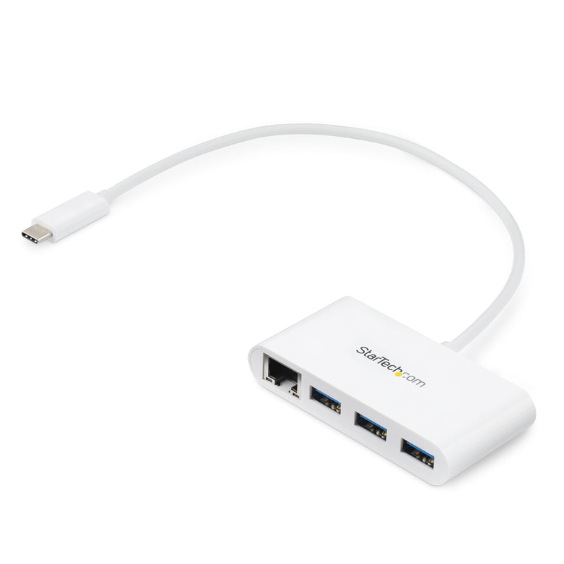 StarTech.com 3 Port USB 3.0 Hub plus Gigabit Ethernet - 5Gbps - USB-C - Weiß