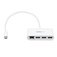 StarTech.com 3 Port USB 3.0 Hub plus Gigabit Ethernet - 5Gbps - USB-C - Weiß
