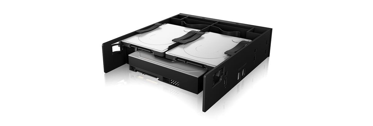 ICY BOX IB-5251, Festplatteneinbaurahmen, 2x 2,5" + 1x 3,5" HDD/SSDs in einem 5,25" Einbauschacht, mit Frontblende
