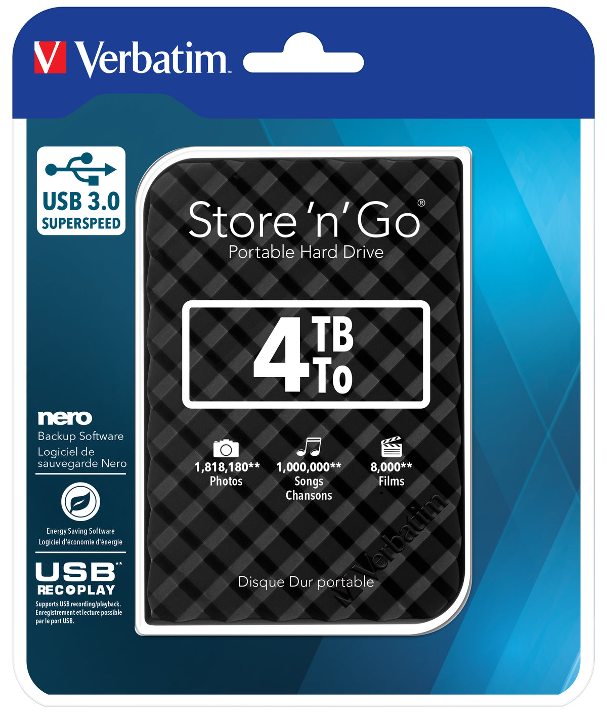 Verbatim Portables Festplattenlaufwerk Store 'n' Go USB 3.0, 4 TB, Schwarz