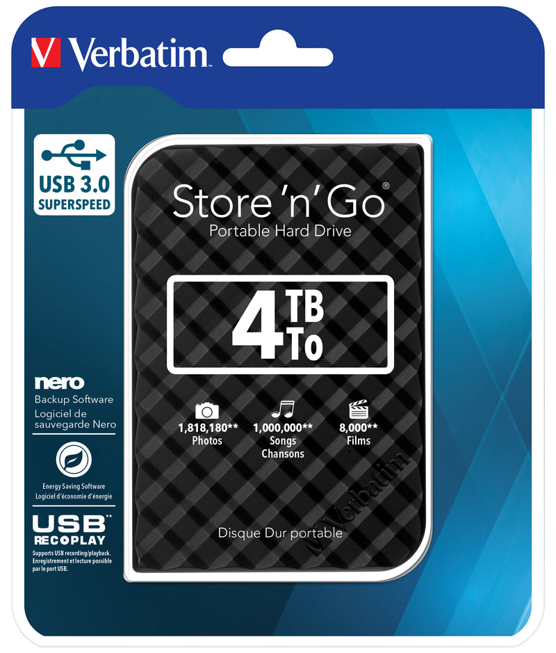 Verbatim Portables Festplattenlaufwerk Store 'n' Go USB 3.0, 4 TB, Schwarz