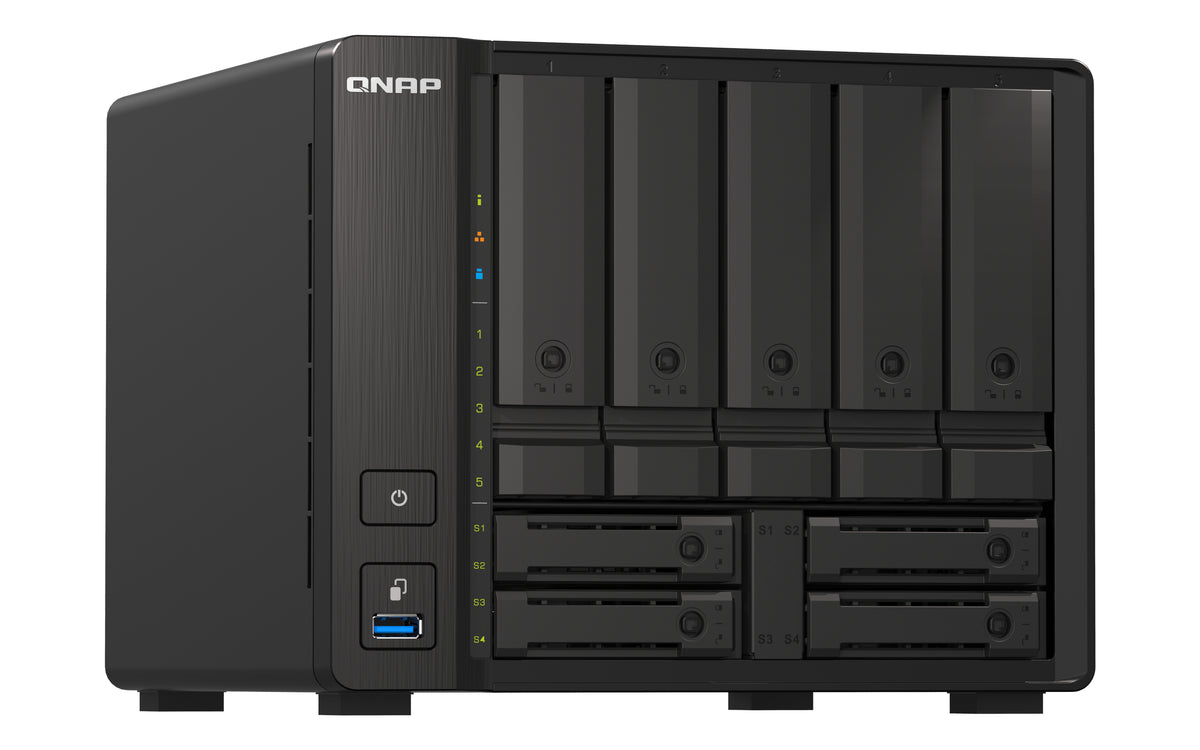 QNAP TS-H973AX NAS Tower Ryzen Embedded V1500B 32 GB DDR4 0 TB QuTS hero Schwarz