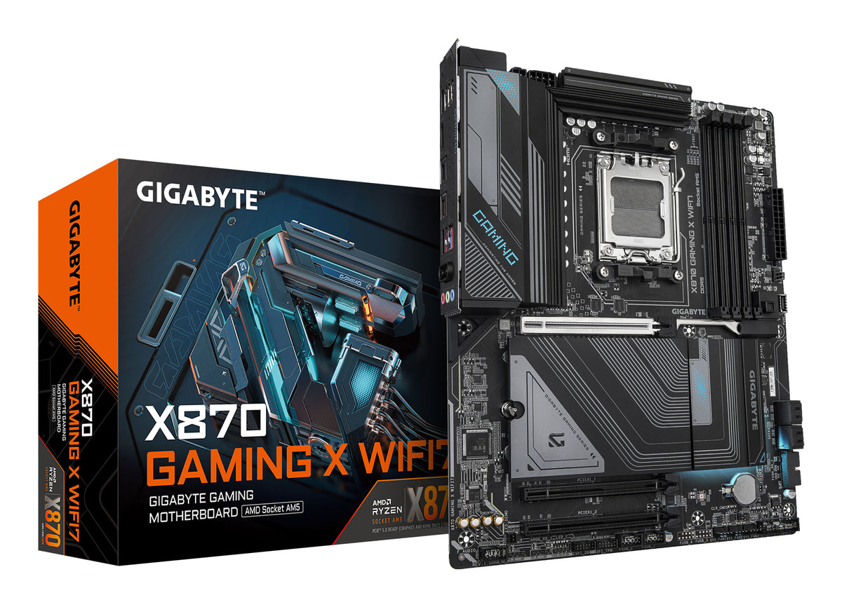 GIGABYTE X870 GAMING X WIFI7 Mainboard - Unterstützt AMD Ryzen 9000 CPUs, 16+2+2 Phasen VRM, bis zu 8000MHz DDR5 (OC), 1xPCIe 5.0 + 2xPCIe 4.0, Wi-Fi 7, 2.5GbE LAN, USB 4