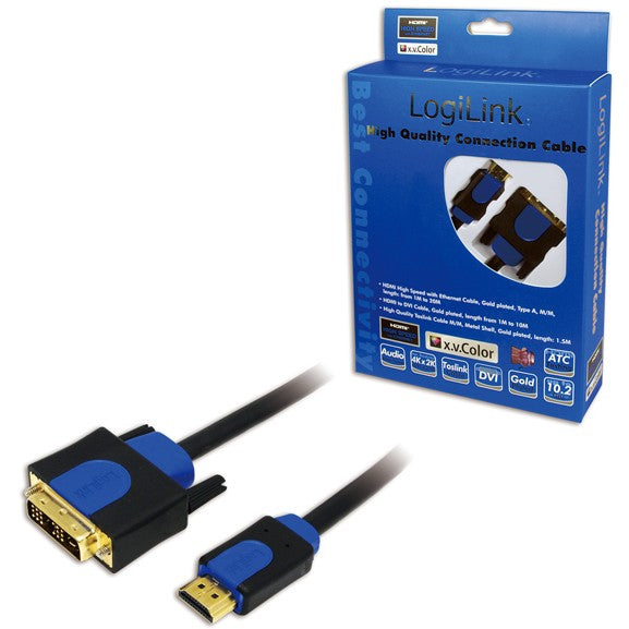Logilink HDMI-DVI-Kabel Anschl. 18+1pin St/St 2.00m sw 1.4