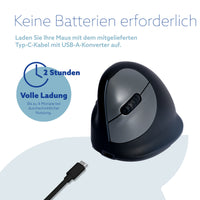 R-Go Tools Ergonomische Maus R-Go HE Break mit Pausensoftware, medium (Handlänge 165-185mm), Linkshänder, bluetooth, schwarz