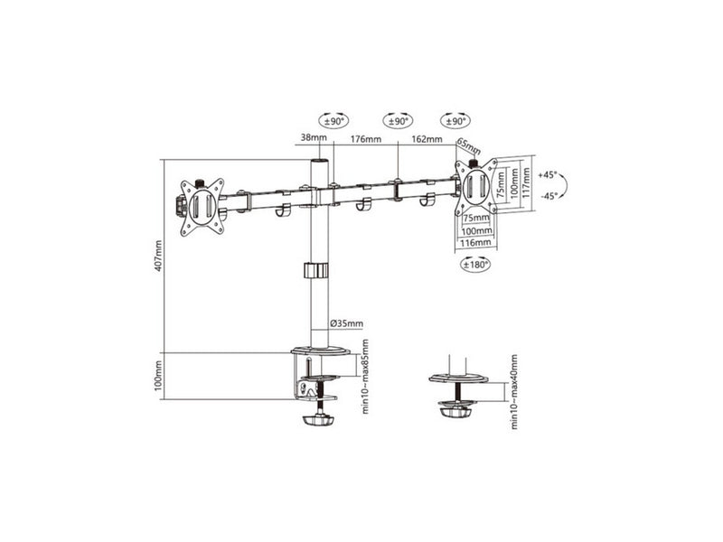 Equip 17"-32" Gelenk-Dual-Monitor-Tischhalterung