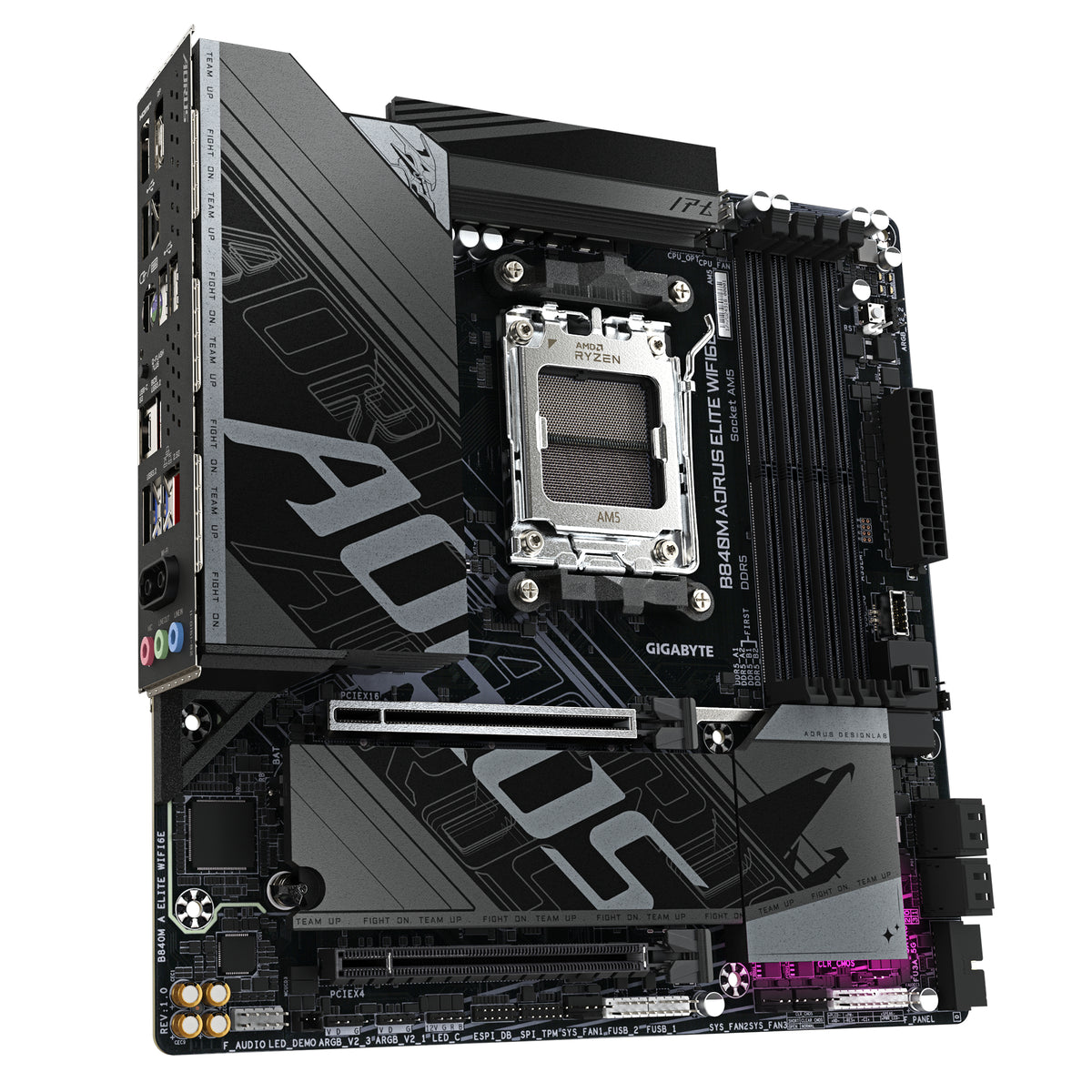 GIGABYTE B840M AORUS ELITE WIFI6E Mainboard – AMD Ryzen 9000 Prozessoren, 10+2+2 Phasen VRM, bis zu 8200 MHz DDR5 (O.C.), 2 x M.2 PCIe 4.0, Wi-Fi 6E, 2.5 GbE LAN, USB 3.2 Gen 2