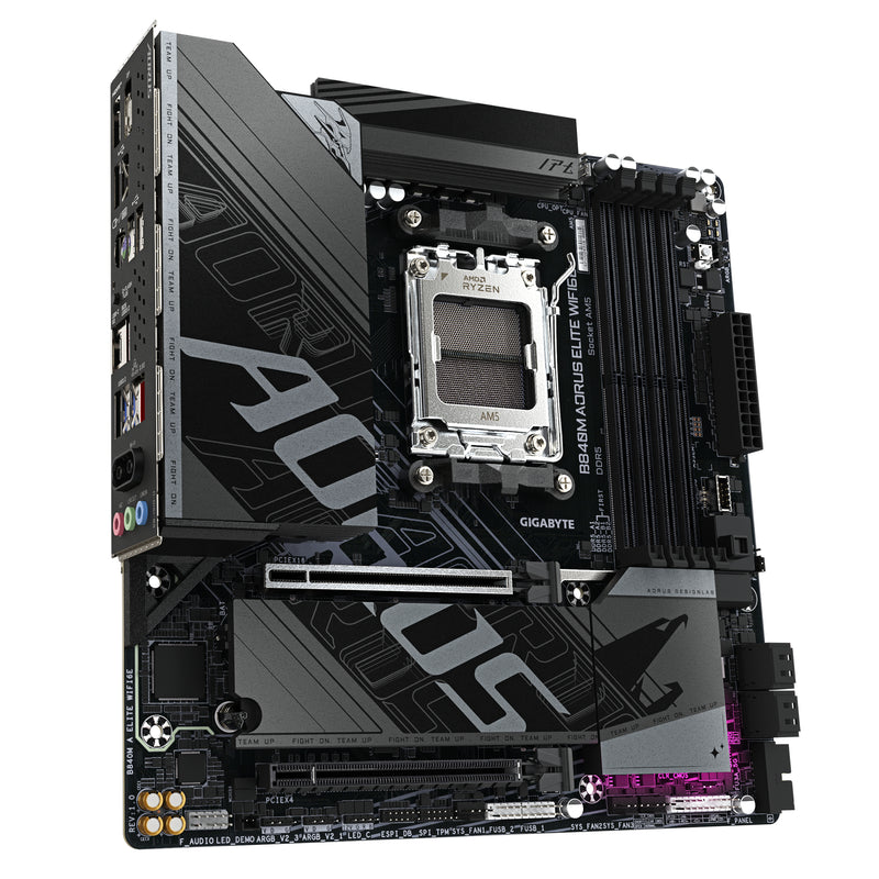 GIGABYTE B840M AORUS ELITE WIFI6E Mainboard – AMD Ryzen 9000 Prozessoren, 10+2+2 Phasen VRM, bis zu 8200 MHz DDR5 (O.C.), 2 x M.2 PCIe 4.0, Wi-Fi 6E, 2.5 GbE LAN, USB 3.2 Gen 2