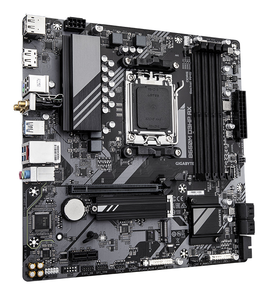 GIGABYTE B650M D3HP AX Mainboard - AMD Ryzen 9000er-Serie, 5+2+2 Phasen VRM, bis zu 8000 MHz DDR5 (OC), 2xPCIe 4.0 M.2, WIFI 6E, 2,5 GbE LAN, USB 3.2 Gen 1