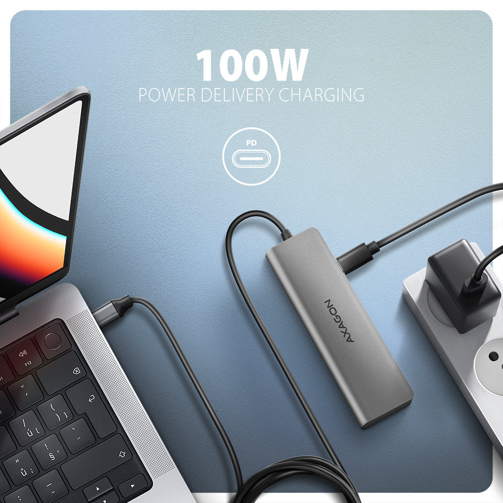 Axagon HMC-5H USB-C 3.2 Gen 1 hub 3x USB-A 4K HDMI PD 100W - Silber Kabelgebunden USB 3.2 Gen 1 (3.1 Gen 1) Type-C