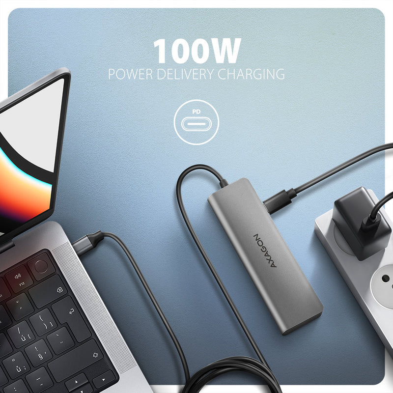 Axagon HMC-5H USB-C 3.2 Gen 1 hub 3x USB-A 4K HDMI PD 100W - Silber Kabelgebunden USB 3.2 Gen 1 (3.1 Gen 1) Type-C