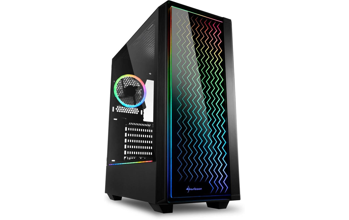 SHARKOON RGB LIT 200 ATX Mid Tower Black Tempered Glass Side Panel, USB 3.2 Gen 1 Type-A and USB 2.0 Type-A