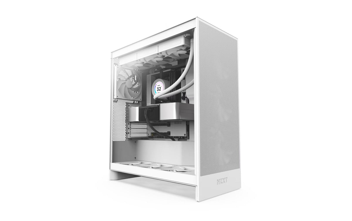 NZXT H7 Flow (2024) ATX Mid Tower White Tempered Glass Side Panel, USB 3.2 Gen 2x2 Type-C, USB 3.2 Gen 1 Type-A