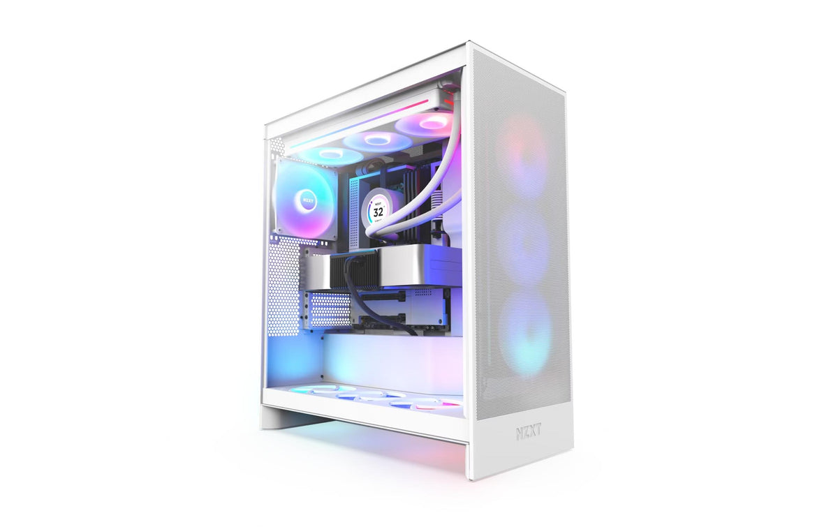 NZXT H7 Flow RGB (2024) ATX Mid Tower White Tempered Glass, USB 3.2 Gen 2x2 Type-C USB 3.2 Gen 1 Type-A