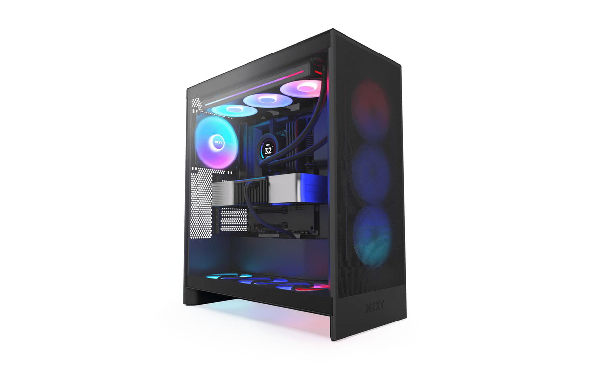 NZXT H7 Flow 2024 - Mid-Tower ATX Airflow Case - Includes Pre-Installed 3 x 120mm Fans - CM-H72FB-01 - Supports Bottom Fans for Dedicated GPU Cooling - Cable Management - Black