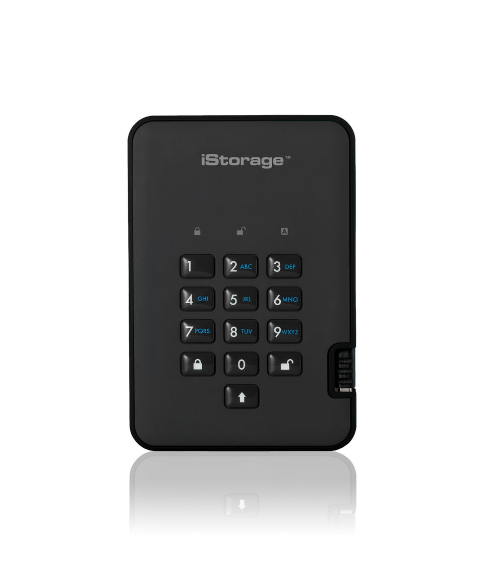 iStorage diskAshur2 256-bit 3TB USB 3.2 Secure Encrypted Hard Drive - Black IS-DA2-256-3000-B