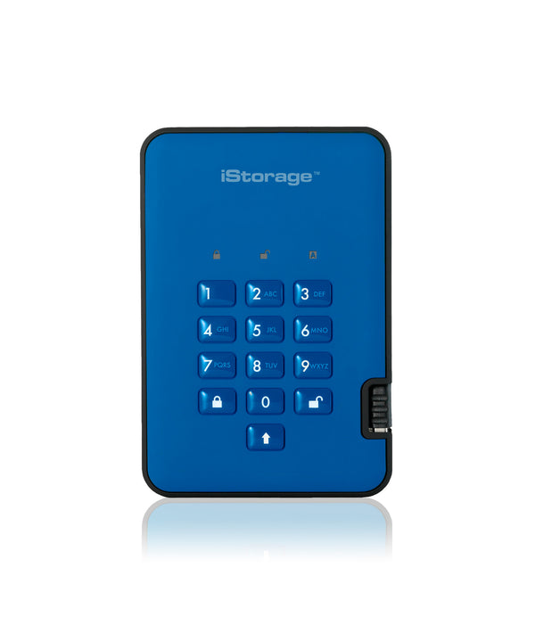 Disque dur chiffré sécurisé iStorage diskAshur2 256 bits 4 To USB 3.2 - Bleu IS-DA2-256-4000-BE