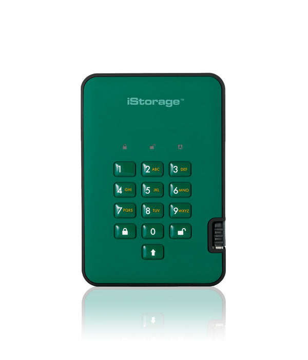 iStorage diskAshur2 Disque dur sécurisé crypté 256 bits 5 To USB 3.2 - Vert IS-DA2-256-5000-GN