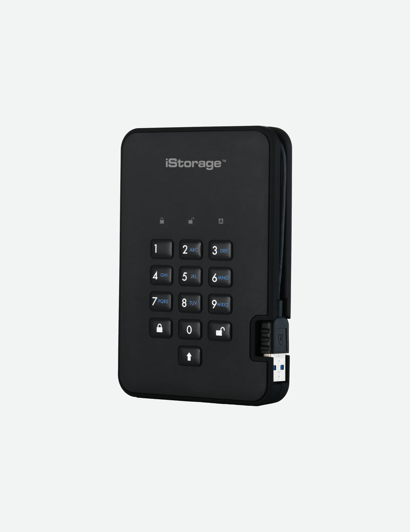 iStorage diskAshur2 256-bit 2TB USB 3.2 secure encrypted solid-state drive - Black IS-DA2-256-SSD-2000-B