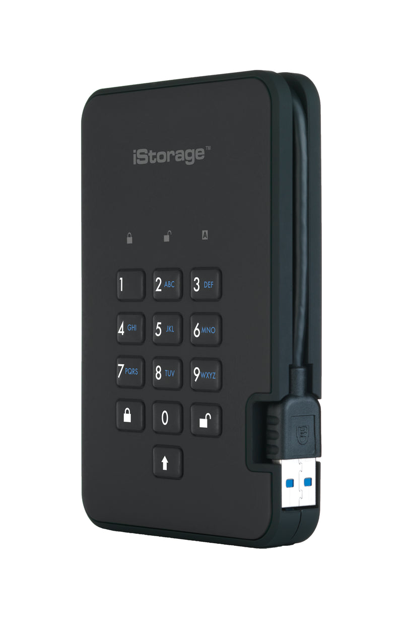 iStorage diskAshur2 256-bit 2TB USB 3.2 secure encrypted solid-state drive - Black IS-DA2-256-SSD-2000-B