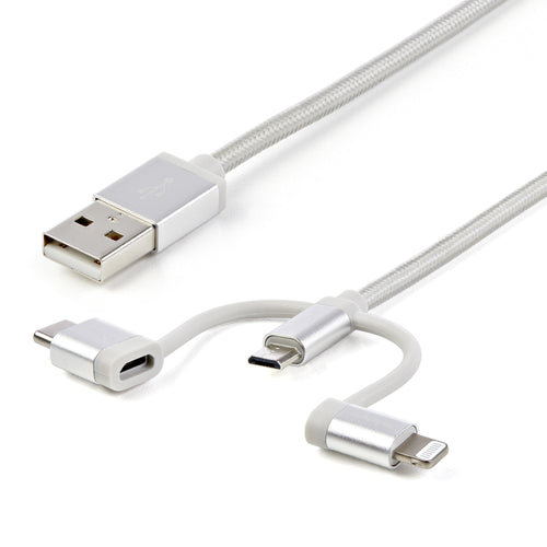 StarTech STARTECH.COM USB Lightning Kabel USB-C Micro-B Laddekabel 1m geflochten Silber auf zu C