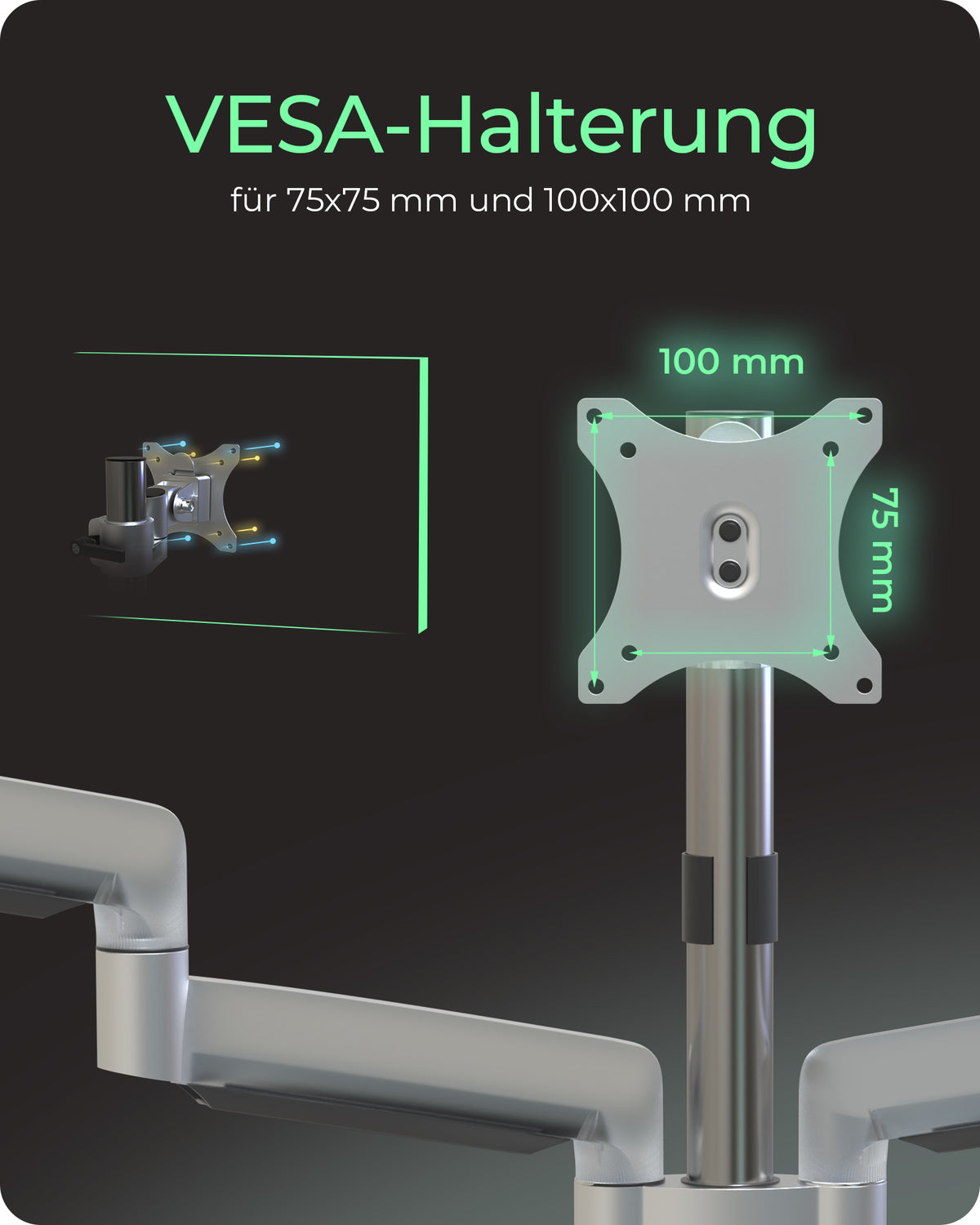 ICY BOX IB-MS505-TI, Monitorständer mit Tischhalterung für drei Monitore bis zu 32’’ (81 cm) und USB/Audio Unterstützung