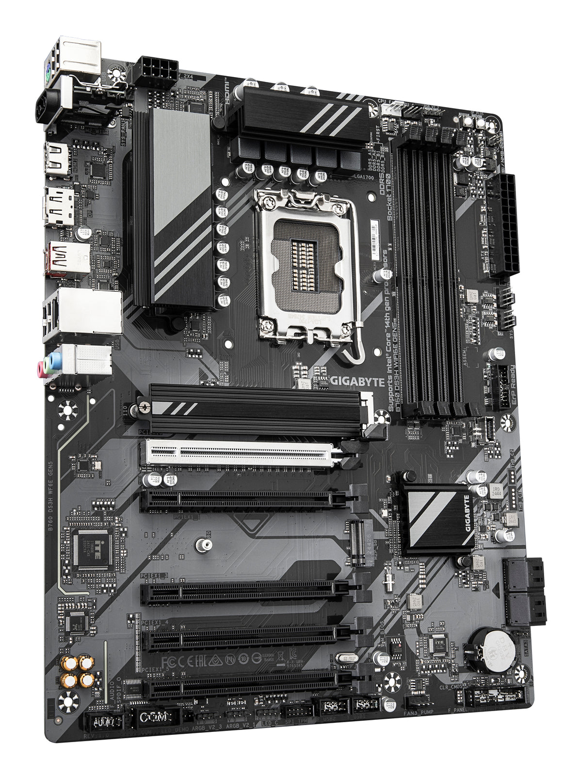 GIGABYTE B760 DS3H WIFI6E GEN5 Mainboard – Unterstützt Intel Core Prozessoren der 14. Generation, 8+2+1 Phasen Digital-VRM, bis zu 5600 MHz DDR5, 2xPCIe 4.0 M.2, Wi-Fi 6E, 1 GbE LAN, USB 3.2 Gen 2x2