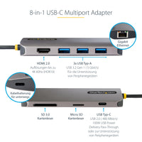 StarTech.com USB C Multiport Adapter, 4K 60Hz HDMI Anschluss, 5Gbit/s USB-A Hub, USB C auf HDMI, 100W PD, GbE, SD/MicroSD, 30cm Kabel, Reiseadapter, Thunderbolt 3 Dockingstation
