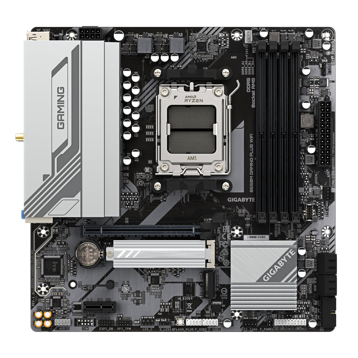 GIGABYTE B650M GAMING PLUS WIFI Mainboard – AMD Ryzen 9000 CPUs, 5+2+2 Phasen VRM, bis zu 8000 MHz DDR5, 2xPCIe 4.0 M.2, 2.5GbE LAN, WIFI 6E, USB 3.2 Gen 1