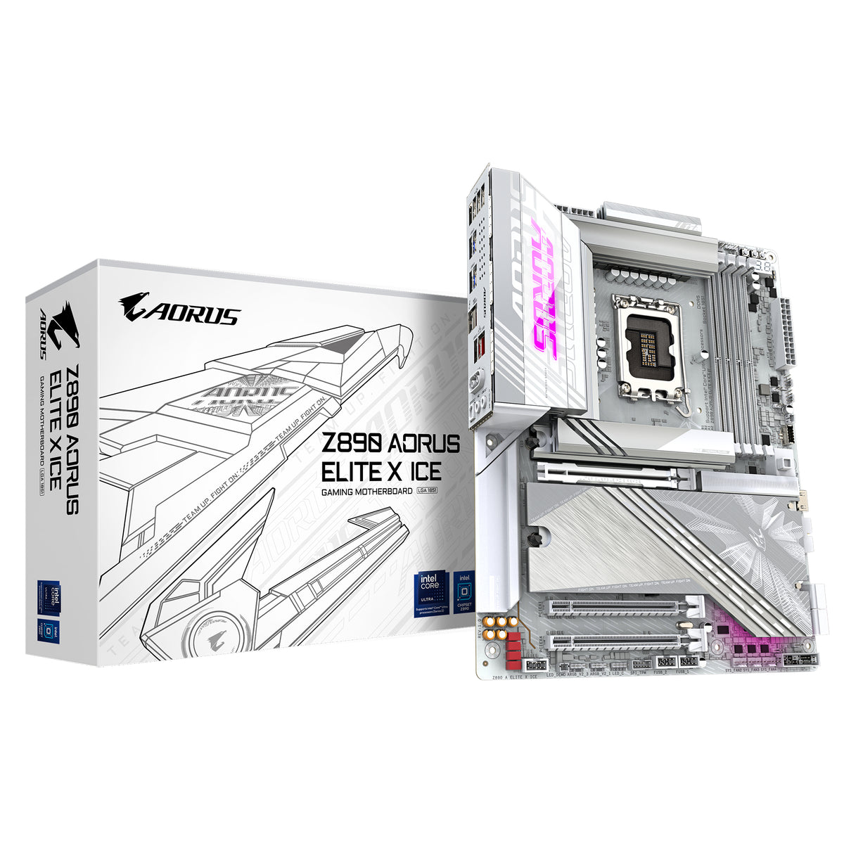 GIGABYTE Z890 AORUS ELITE X ICE Mainboard - Unterstützt Intel Core Ultra (Serie 2) CPUs, 16+1+2 Phasen VRM, bis zu 9500MHz DDR5 (OC), 1xPCIe 5.0 + 4xPCIe 4.0, Wi-Fi 7, 2.5GbE LAN, Thunderbolt 4