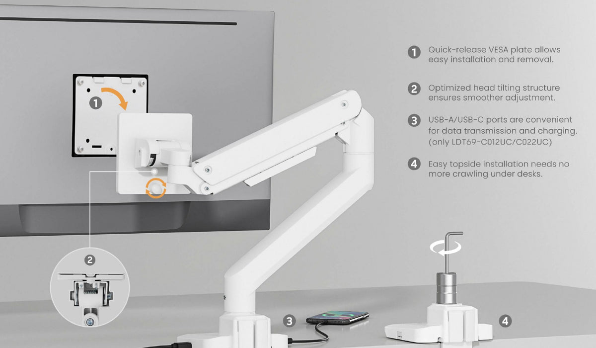 Equip 17"-49" Schwerlast-Monitor-Schreibtischhalterung, Weiß